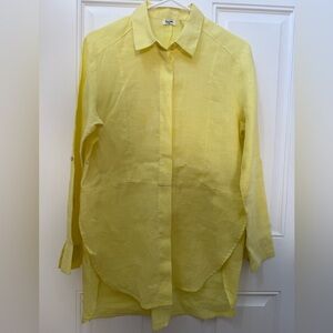 Simple Lemon Yellow Linen Button-Up Shirt